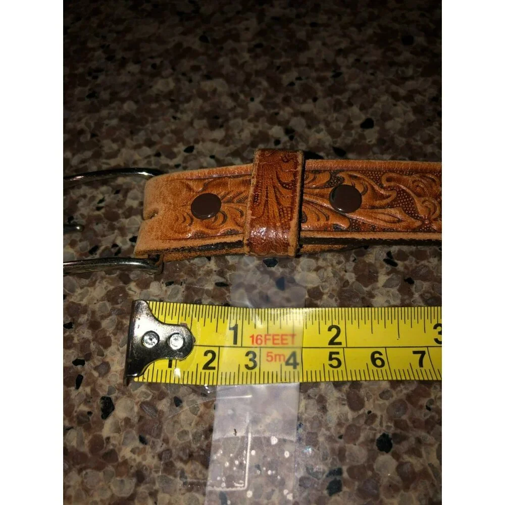 Vintage Big John Belt Tooled Full Grain Brown Saddle Leather Brass Buckle Sz 36